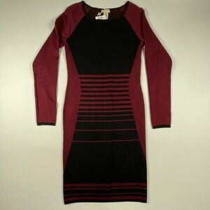 Max‎ Studio Sweater Dress Bodycon Long Sleeve Knit Burgundy Black Size M
